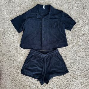 Fabletics Terry Button‑Front Shirt & Drawstring Short Set